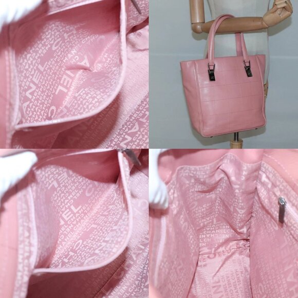 CHANEL Choco Bar COCO Mark Hand Bag Grained Calf Skin Pink Silver CC Auth PP558 - Picture 15 of 15